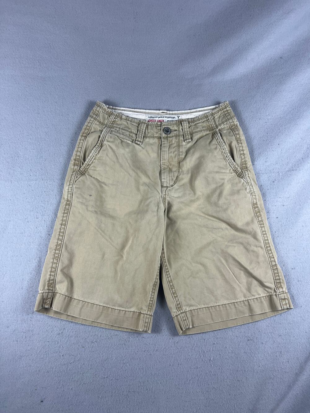 American Eagle Shorts Mens 28 Khaki Chino Flat Front Longer Length Classic